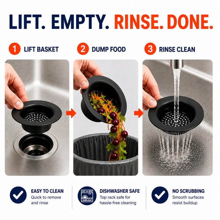 Black silicone flex strainer 2-in-1 kitchen sink strainer with perforated surface and removable basket design