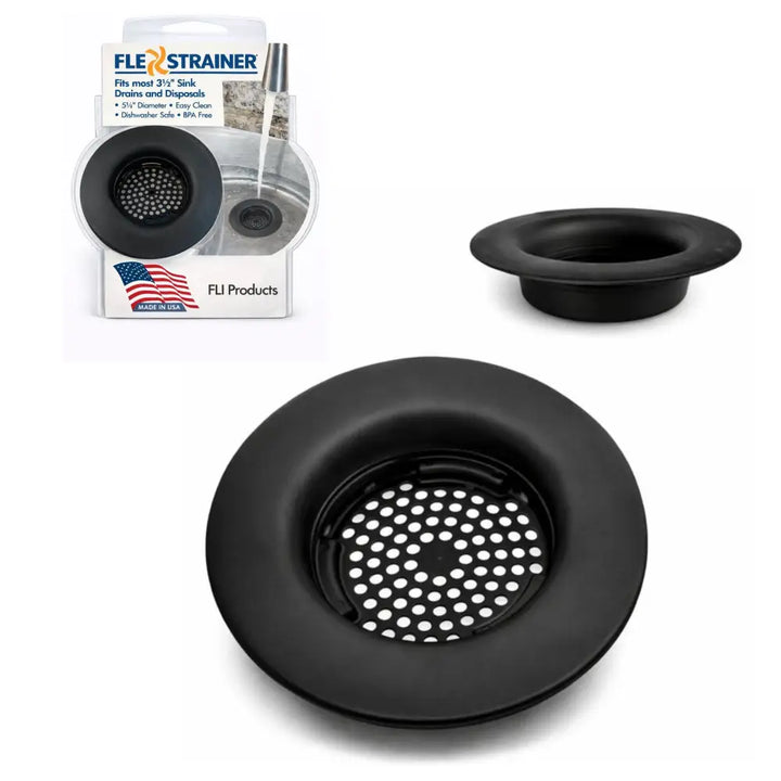 Black silicone flex strainer kitchen sink basket strainer with circular holes for trapping debris and draining sink stopper