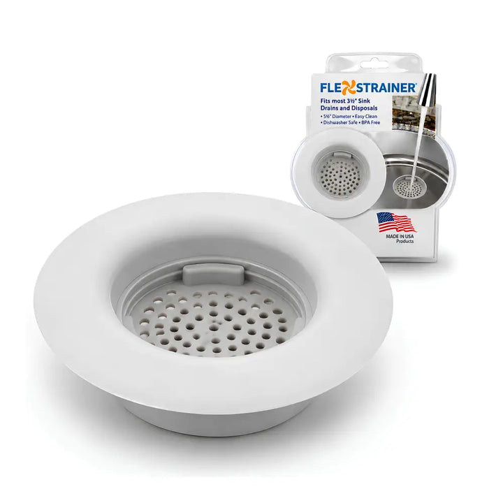 White silicone flex strainer kitchen sink basket strainer with gray metal insert and hinged lid sink drain strainer