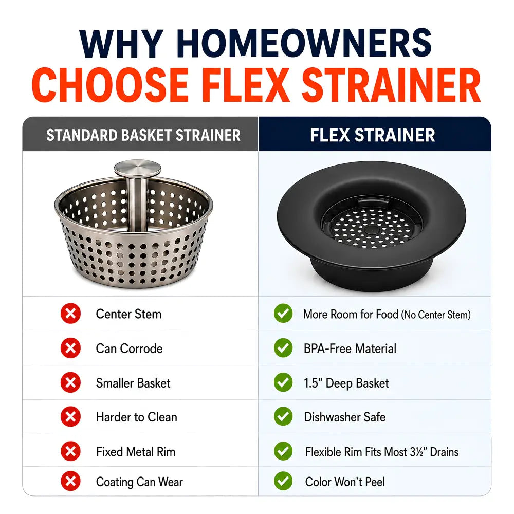 Black flexible flex strainer kitchen sink drain strainer with perforated basket and no center stem stopper
