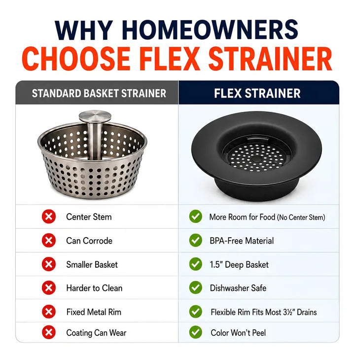 Black flexible flex strainer kitchen sink drain strainer with perforated basket and no center stem stopper