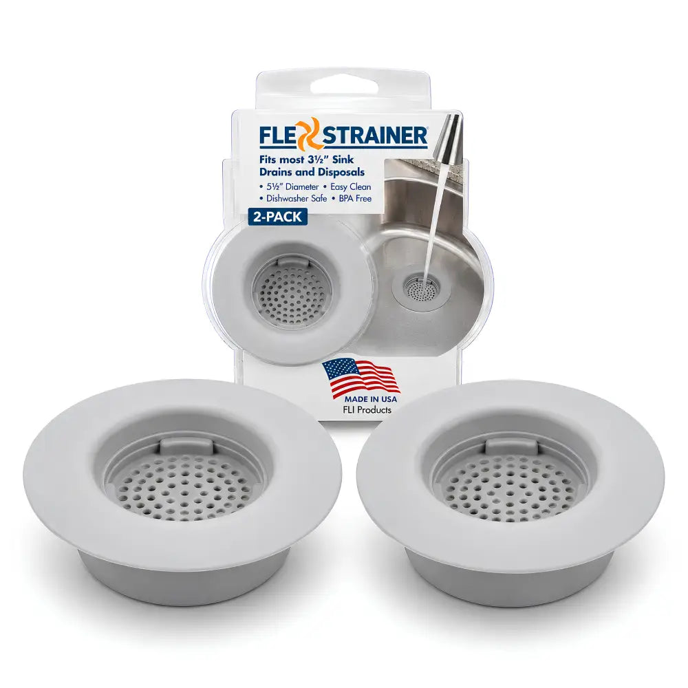 Gray plastic flex strainer kitchen sink basket strainer with perforated snap-on design 2-pack for sink drain stopper