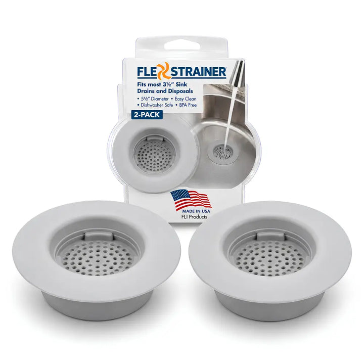 Gray plastic flex strainer kitchen sink basket strainer with perforated snap-on design 2-pack for sink drain stopper