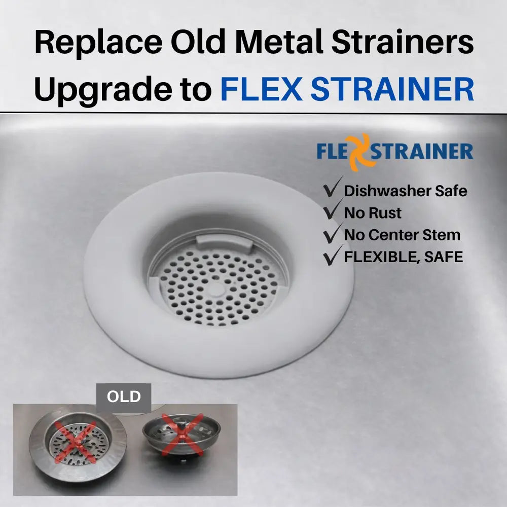 White flexible flex strainer kitchen sink drain strainer with perforated design and no center stem for kitchen sink use