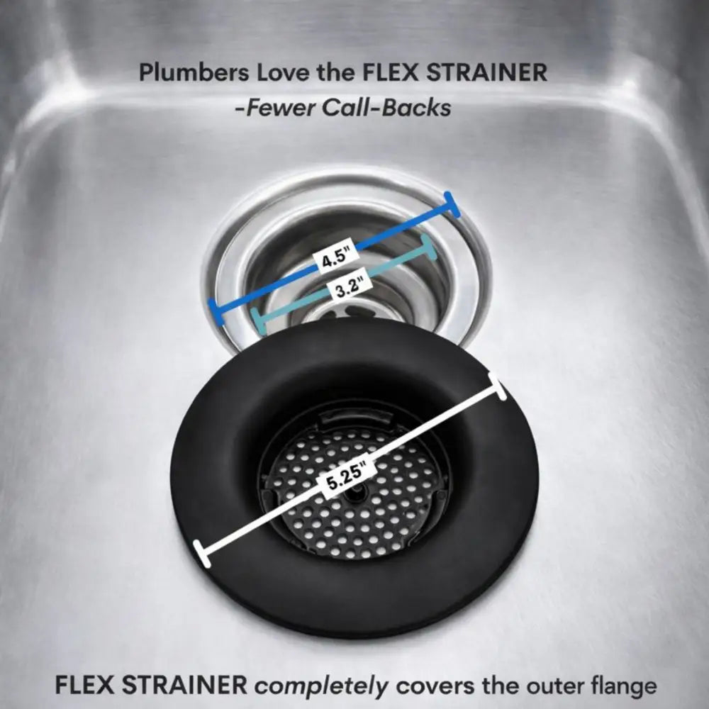 Black flex strainer kitchen sink basket strainer with perforated center and rubberized surface for sink drain strainer stopper