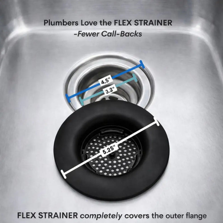Black flex strainer kitchen sink basket strainer with perforated center and rubberized surface for sink drain strainer stopper