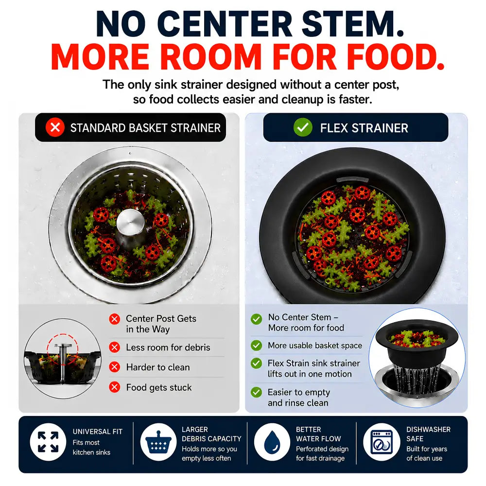 Black flexible flex strainer kitchen sink drain strainer with perforated design for easy food drainage stopper