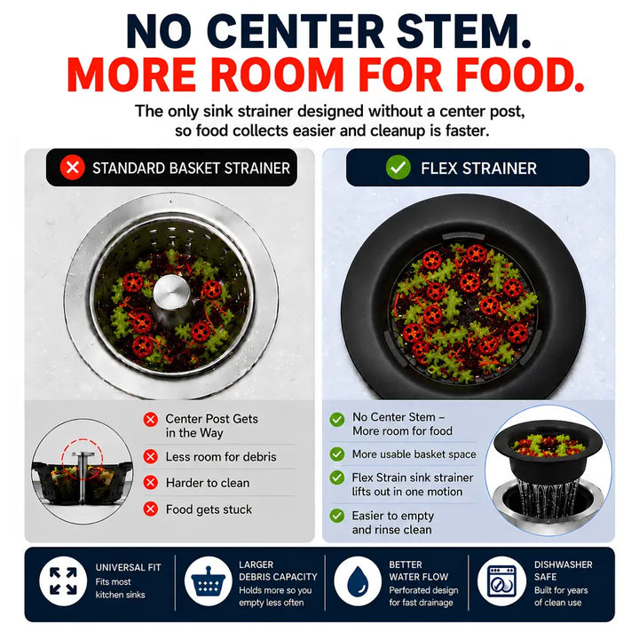 Black flexible flex strainer kitchen sink drain strainer with perforated design for easy food drainage stopper