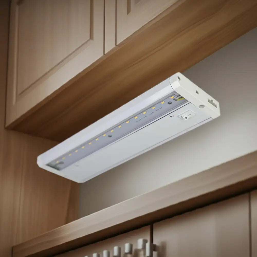 White FLI Products LED under cabinet task light 12 inch with sleek rectangular design and bright cabinet LED bulbs array