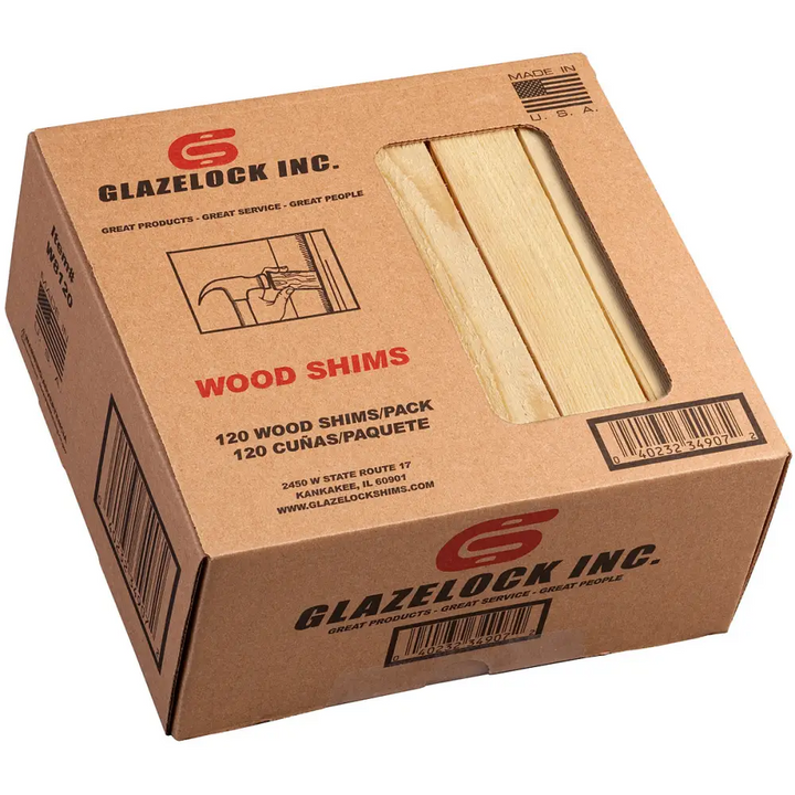 Glazelock Natural Pine Wood Shims 8in x 1-1/4in x 3/8in Shims Made in USA