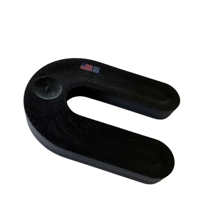 Black rubber glazelock shims u-shaped horseshoe shim with circular indentation and made in usa sticker