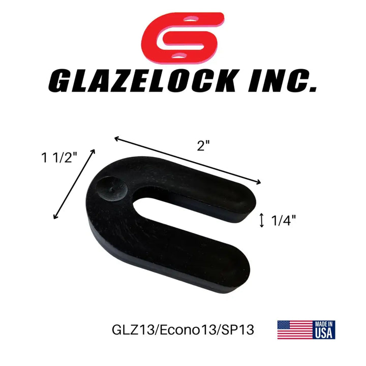 Black u-shaped plastic glazelock shims with hole top compact 2x1.5 inch 0.5 inch slot for precise spacing