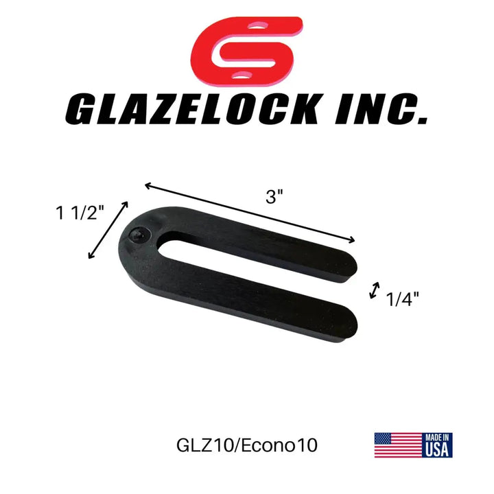 Black plastic u-shaped glazelock shim with screw hole 3-1/2 x 1-1/2 inch extended horseshoe shims