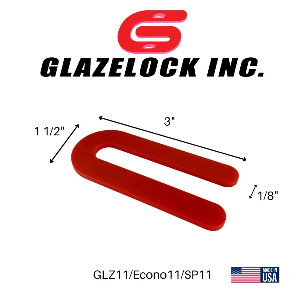 Red plastic glazelock extended u-shaped horseshoe shim 3-1/2 x 1-1/2 with 1/2 inch slot for precise spacing