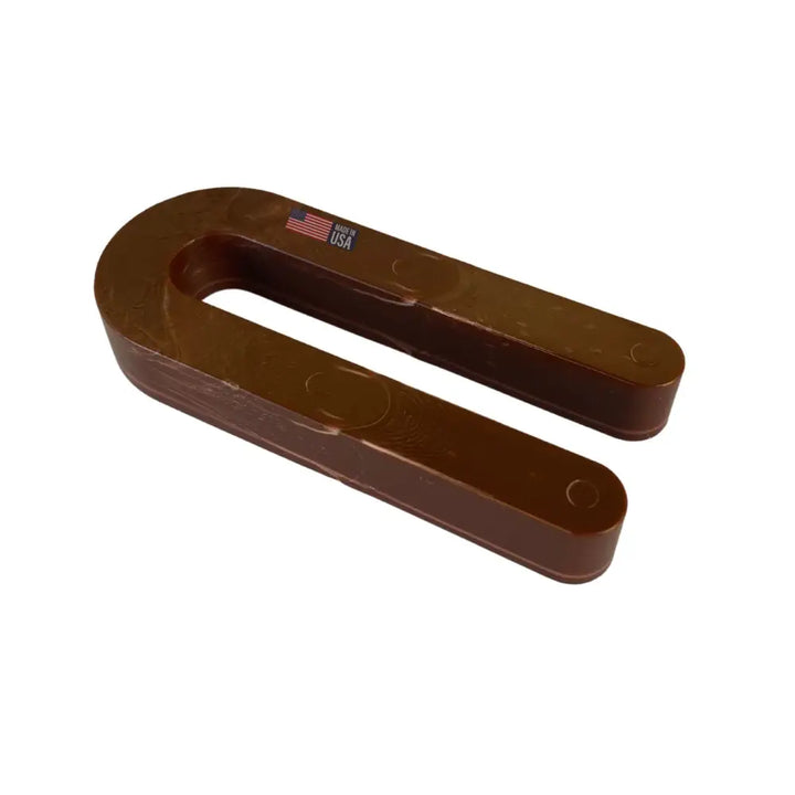 Brown glossy u-shaped glazelock shims with american flag sticker made in usa for horseshoe applications