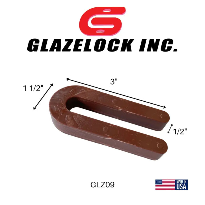 Brown u-shaped magnetic lock plate glz09 by glazelock inc made in usa for glazelock shims and extended horseshoe shims