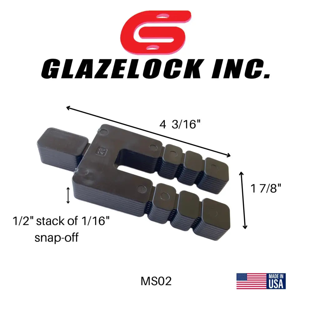 Black plastic snap-off stack tool ms02 by glazelock inc for glazelock shims in green snap-off stackable horseshoe shim set