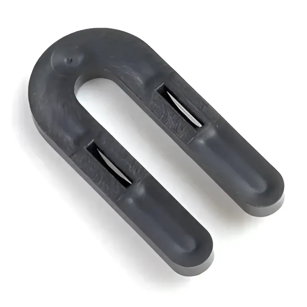 Black glazelock u-shaped plastic shim with two rectangular slots for interlocking 3 x 1-1/2 inch glazelock shims