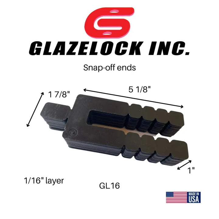 Black plastic glazelock shims 1-7/8 inch wide snap-off stackable horseshoe wood shims for precise leveling