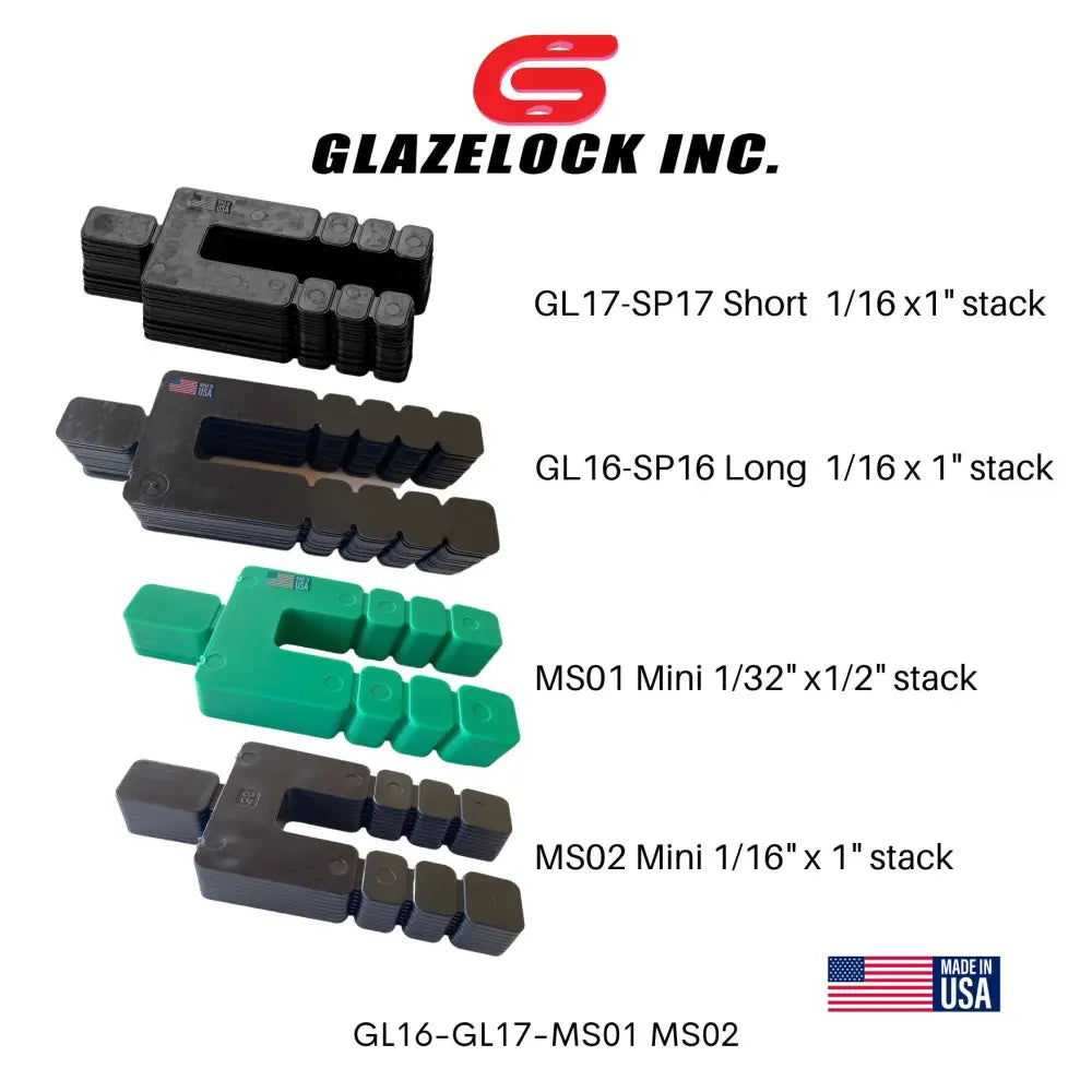 Glazelock shims assorted plastic stackable horseshoe shims in various lengths and thicknesses for glazing or spacing