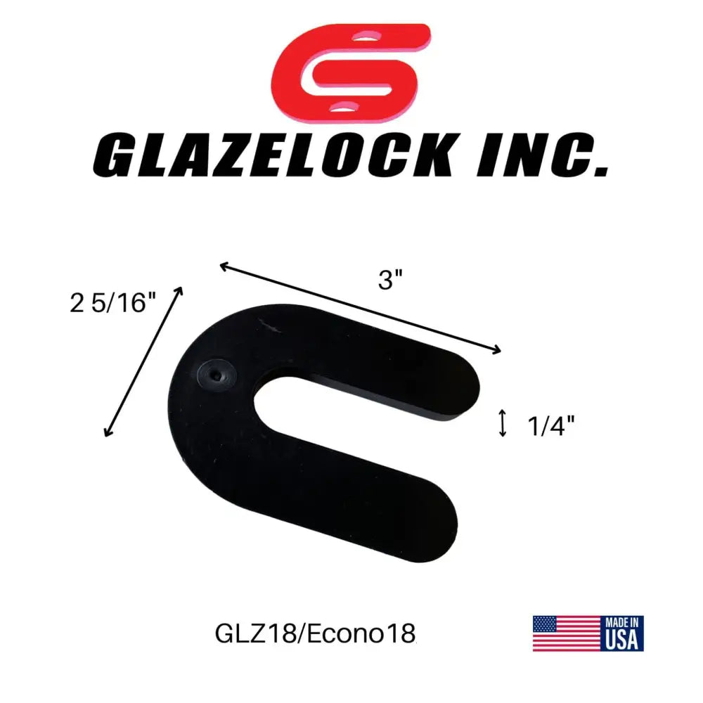 Black u-shaped metal glazelock shims model glz18 made in usa for horseshoe shims 3 by 2-5/16 inches with 3/4 slot