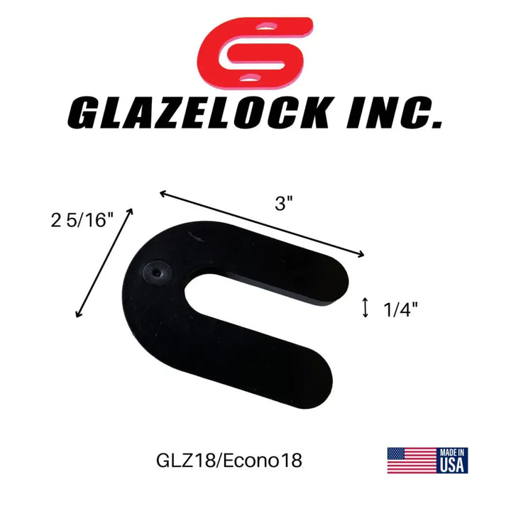 Black u-shaped metal glazelock shims model glz18 made in usa for horseshoe shims 3 by 2-5/16 inches with 3/4 slot