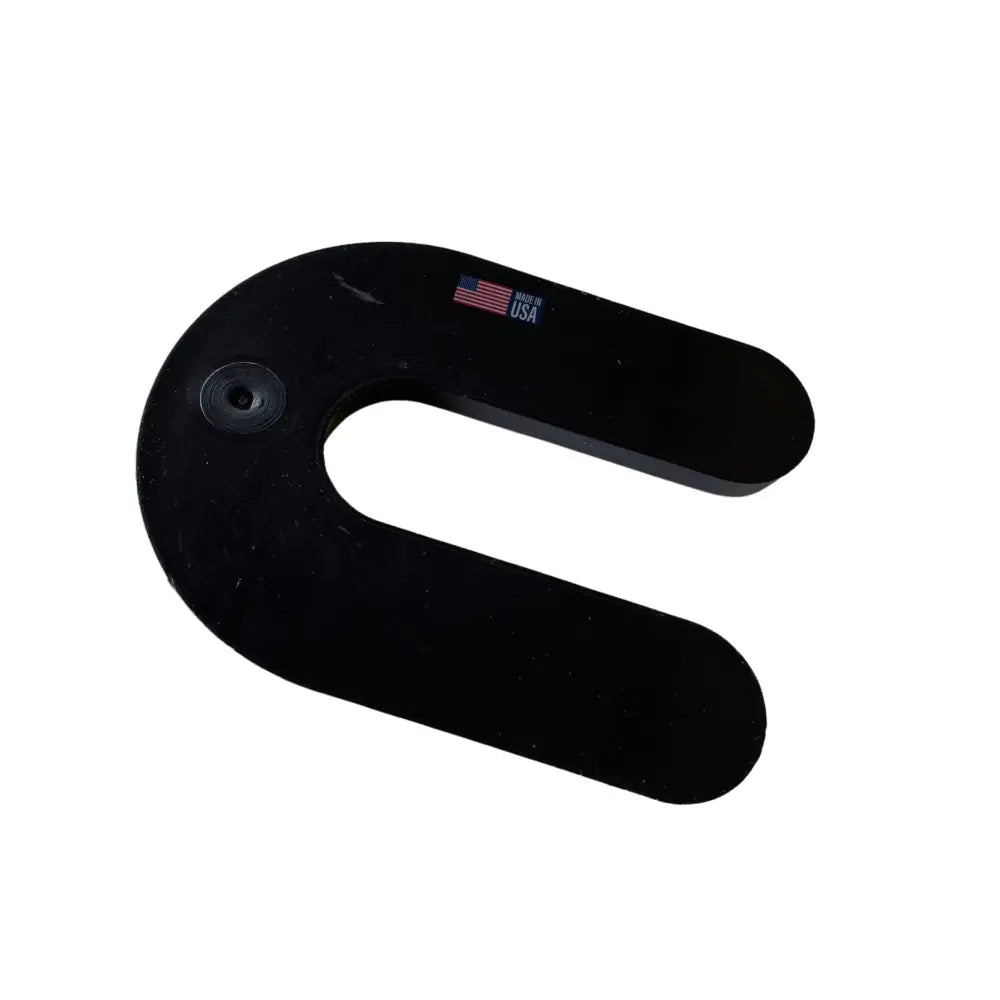Black u-shaped glazelock shims with matte finish and american flag sticker made in the usa for horseshoe use