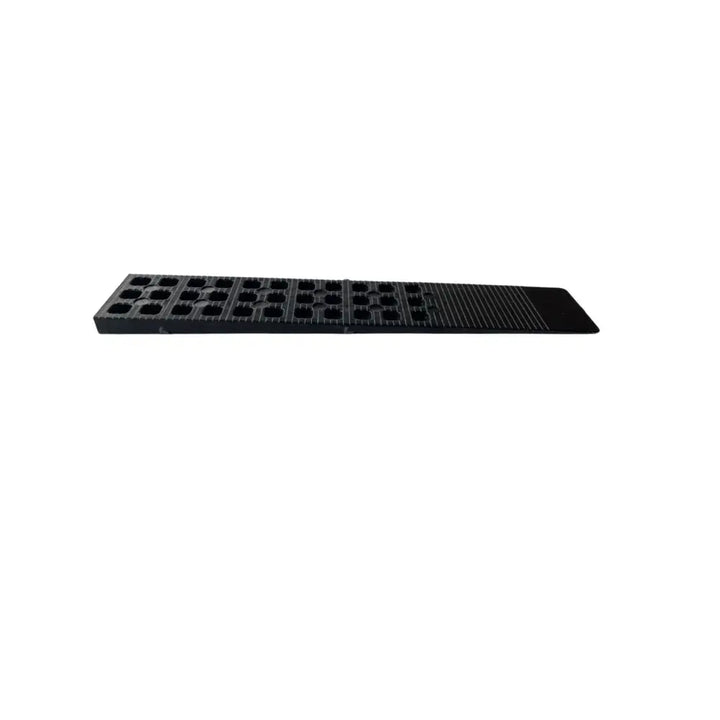 Black plastic seedling tray with multiple cells and tapered end used with glazelock shims for propagation support