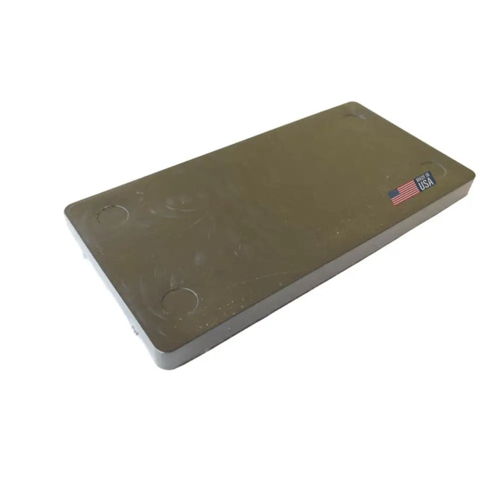 Olive green plastic glazelock shims rectangular flat plate with rounded corners and made in usa sticker for window and door installation