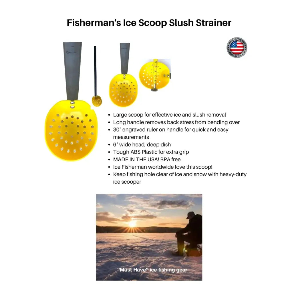 Bright yellow durable abs plastic holemate 36 inch floating ice fishing scoop with long handle for ice slush and anglers scoop