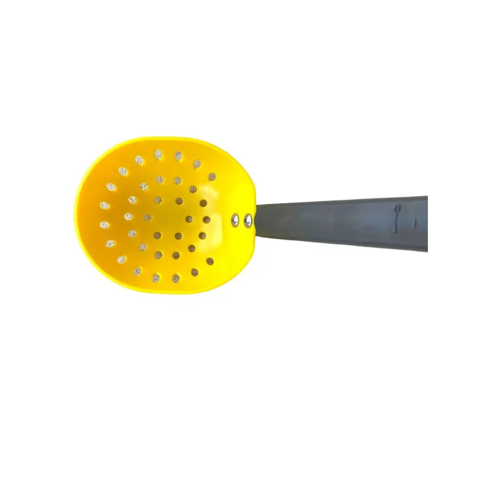 Holemate 36 inch floating ice fishing scoop with yellow slotted skimmer and gray handle for ice slush anglers scoop