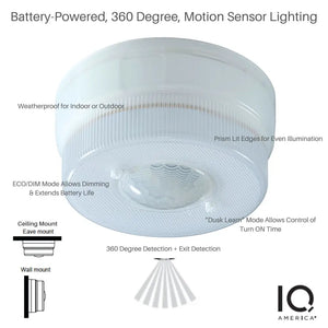 IQ America 5 inch Battery Operated Motion Sensor Ceiling Light 450 lumens - Battery Operated Motion Sensor Ceiling Light