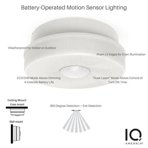 IQ America Battery-Powered LED Motion Sensor Flush Mount Ceiling Light 7 inch 1150 Lumens WH - Battery Operated Motion