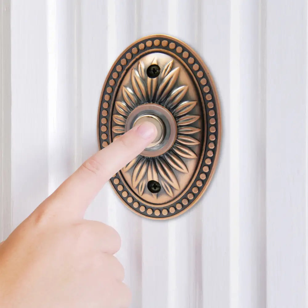 IQ America DP1230A Over-sized Wired Doorbell Antique Copper Bronze Lighted Pushbutton Doorbell - Door bell