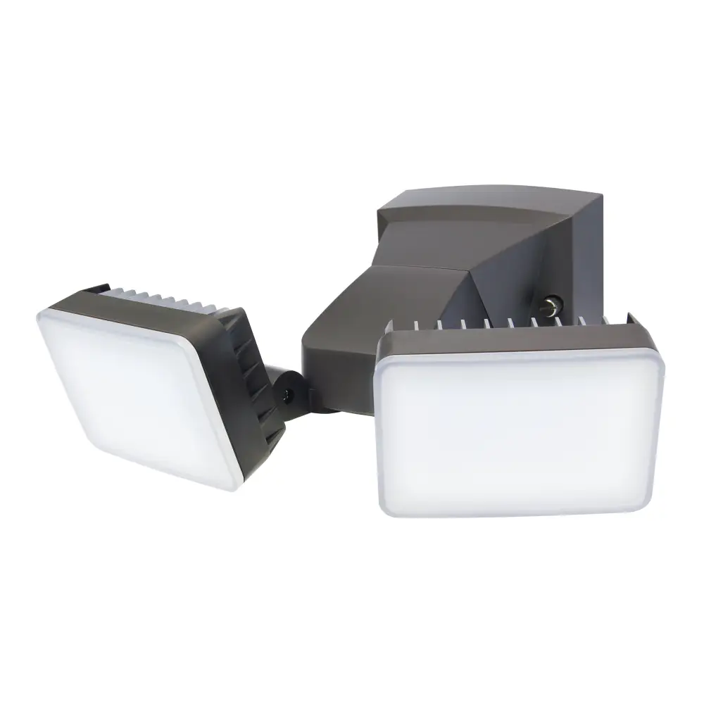 IQ America Dusk to Dawn Security Flood Light Dual Head LED Dusk Learn Feature Timer Settings Wall/Eave Mount Bronze