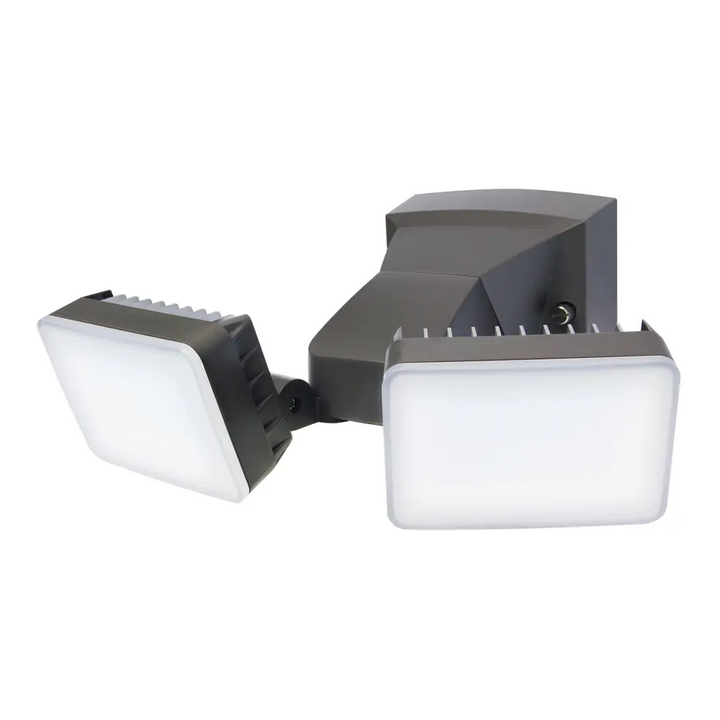 IQ America Dusk to Dawn Security Flood Light Dual Head LED Dusk Learn Feature Timer Settings Wall/Eave Mount Bronze