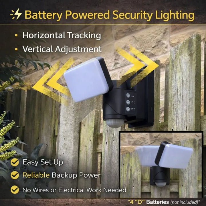 Black and white iq america dynamic tracking motion security light with battery powered 1500 lumen 5000k cool white