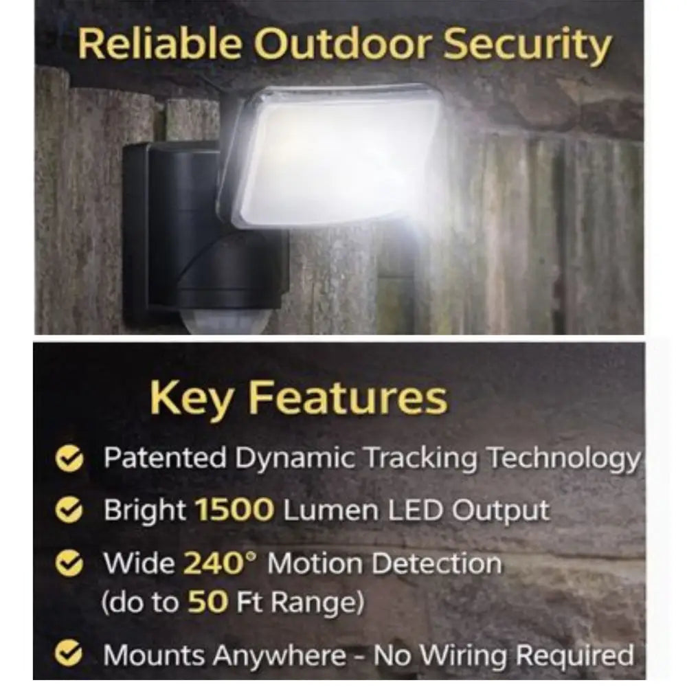 Black rectangular outdoor motion-sensor spotlight with dynamic tracking technology 5000k cool white led light battery powered motion security