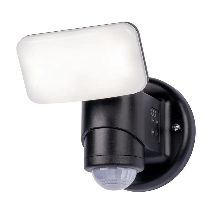 Black IQ America dynamic tracking wired motion security light with rectangular led panel and clear dome motion sensor