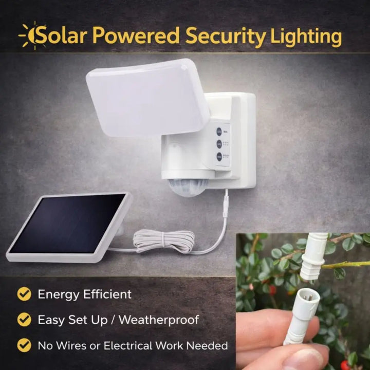 White solar powered security motion light with dynamic tracking sensor and mounting bracket by IQ America