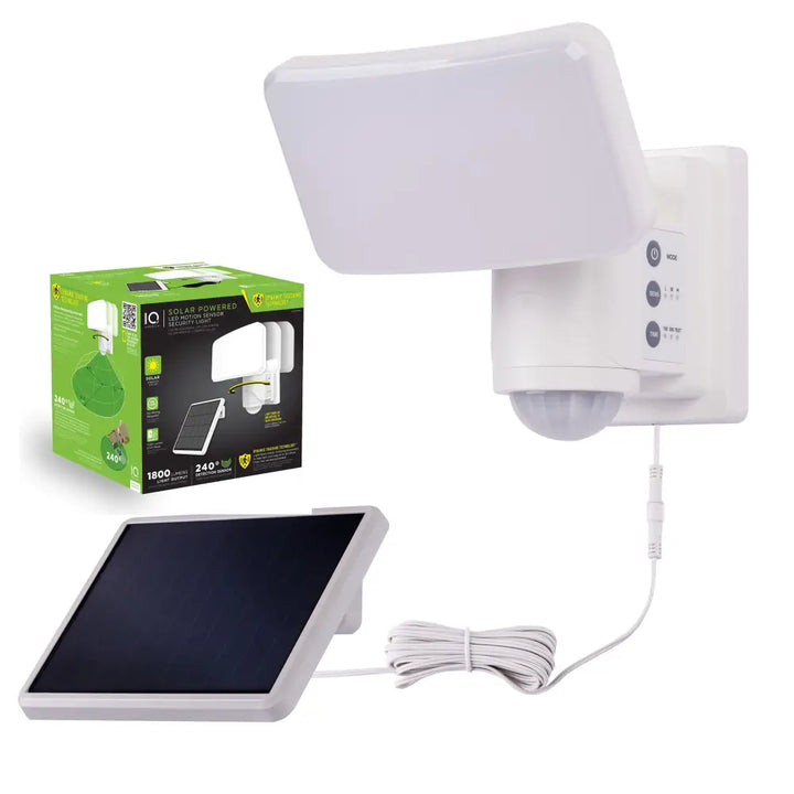 White IQ America dynamic tracking solar powered motion security light with led, motion sensor, and control panel
