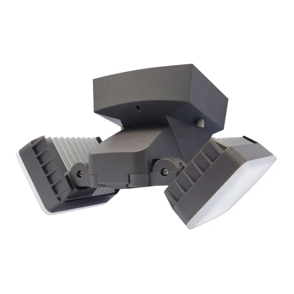 Gray dual-head adjustable iq america led dusk to dawn security flood light with heat-dissipating fins wall mount weatherproof commercial