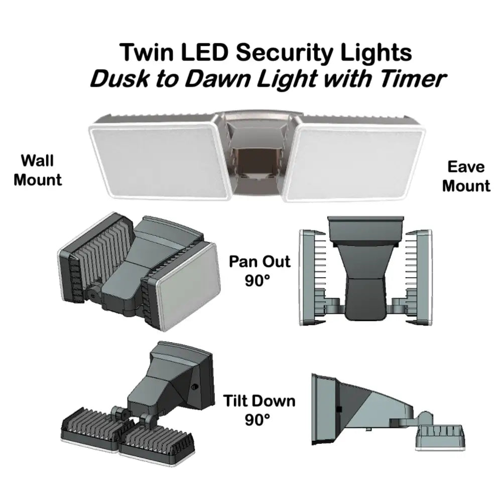 IQ America twin led security flood light in gray and black with adjustable wall mount weatherproof dusk to dawn light