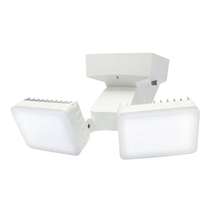 Iq america white led dusk to dawn security flood light with two adjustable heads wall mount weatherproof commercial use