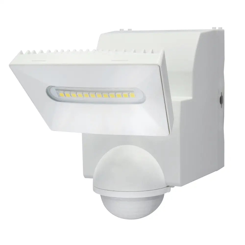 White plastic iq america led motion security flood light with rectangular led light bar and spherical motion sensor dome