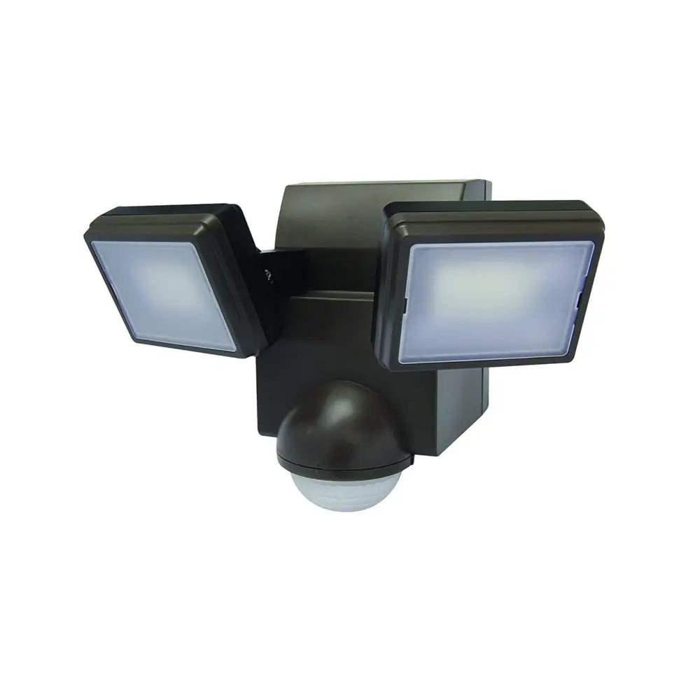 Black dual-head iq america led battery powered motion sensor flood light with rectangular eave mount led panels
