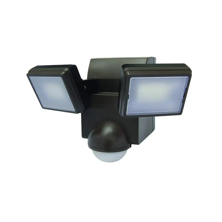 Black dual-head iq america led battery powered motion sensor flood light with rectangular eave mount led panels