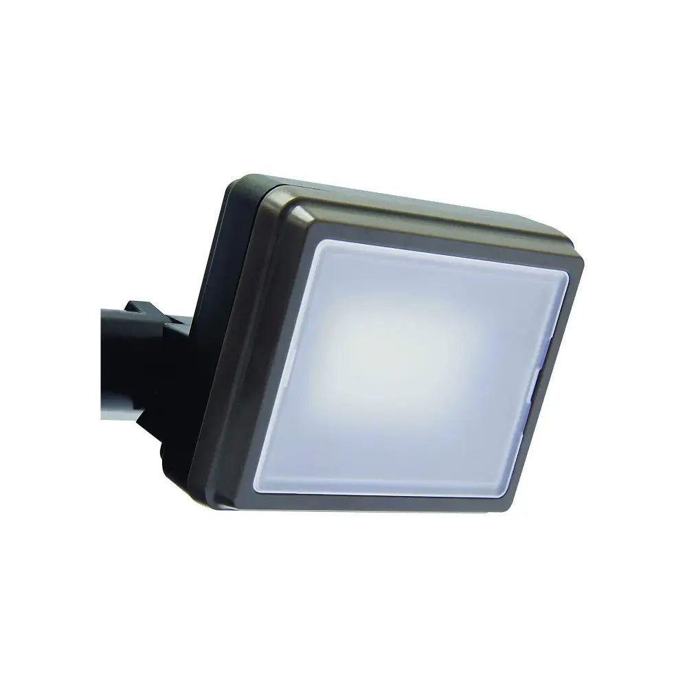 Black rectangular IQ America LED motion sensor flood light with frosted glass panel eave mount battery powered motion light