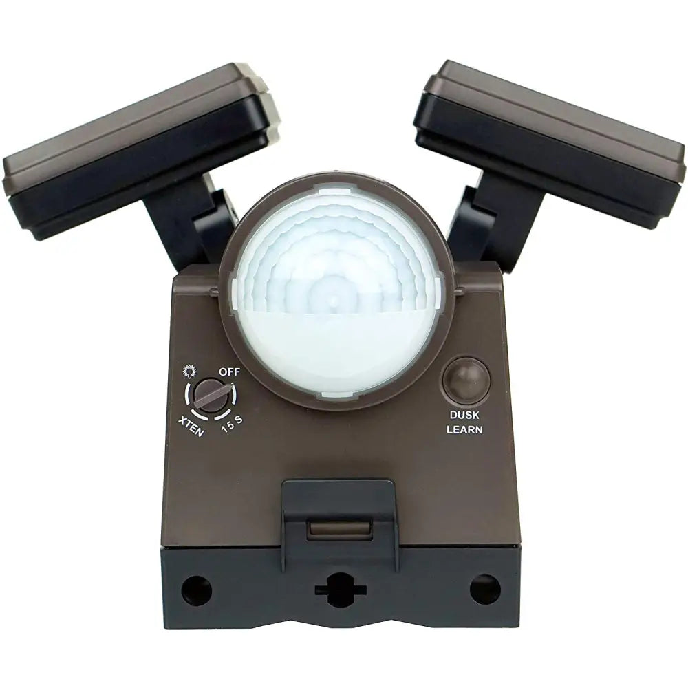IQ America bronze battery operated motion security flood light with dual brown heads and circular sensor lens