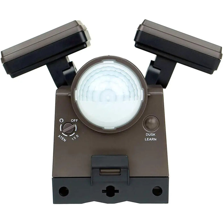 IQ America bronze battery operated motion security flood light with dual brown heads and circular sensor lens